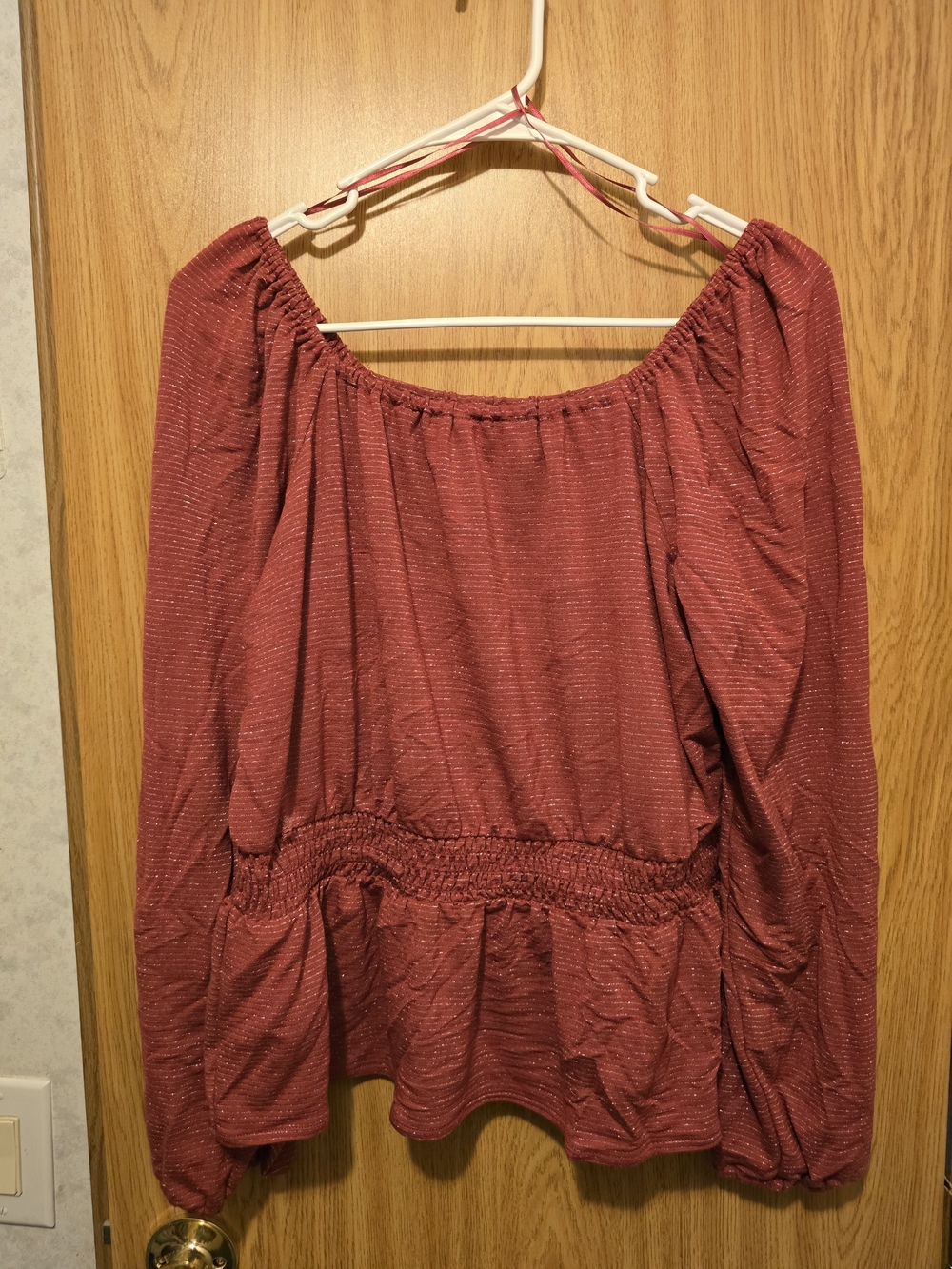 LC Lauren Conrad Off-Shoulder Long Sleeve Blouse in Dusty Rose